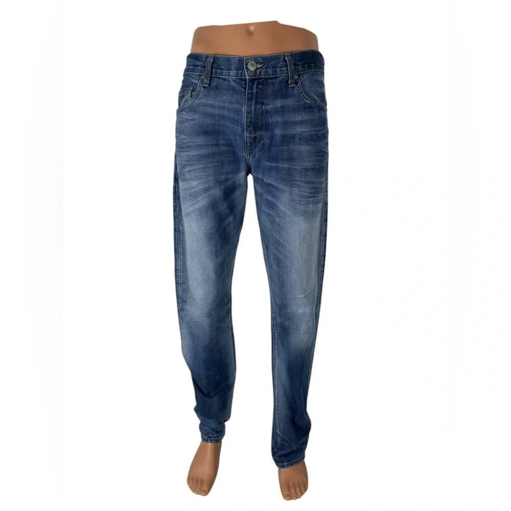 True Religion Mens 34 Jeans Geno Relaxed Slim Blue Cotton Made USA Inseam 33”
